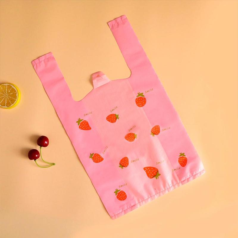 Cartoon Strawberry Pattern Plastic Bag (50 Counts), Plastic Shopping Bag, Gift Wrapping Bag for Wedding, Birthday, Festival, Party, Daily Use