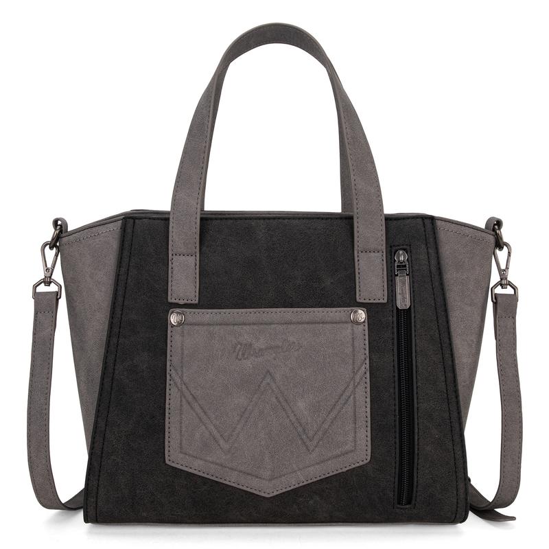 Wrangler [MegaLive] Denim Distressed Concealed Carry Tote Bag  Color Block Crossbody Bag with Top Handle for Work