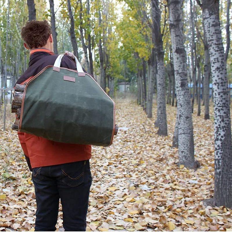 Canvas Log Carrier Bag,Waxed Durable Wood Tote,Fireplace Stove Accessories,Extra Large Firewood Holder with Handles for Camping