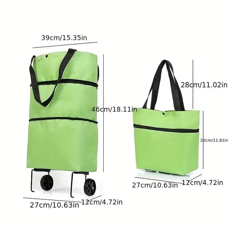 2 in 1 Foldable Shopping Bag with Wheel, Portable Storage Bag with Handle, Multifunctional Storage Bag for Home Outdoor Picnic Travel