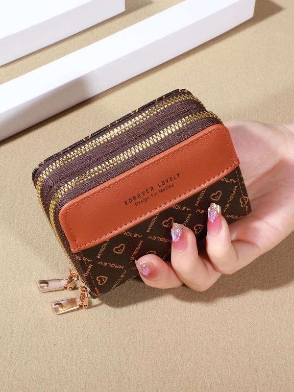 Women's Business Style Colorblock Letter Pattern Zipper Short Wallet, Casual Trendy Versatile Card Holder, Fashionable Wallet for Daily Use