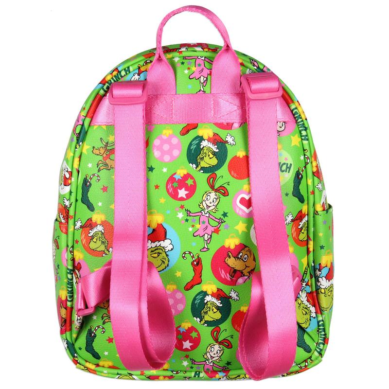 Grinch Mini Backpack Dr Seuss's GRINCH Who Stole Christmas Holiday Ornament AOP Mini Backpack Purse w Adjustable Straps