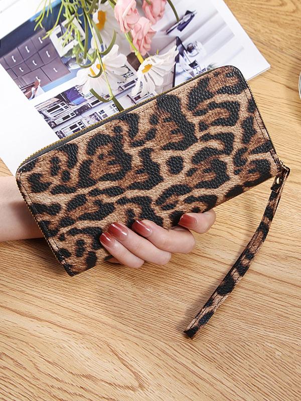 Women's Leopard Pattern Long Wallet, Casual Zipper Wallet Wristlet for Daily Used, Casual Trendy Versatile High-quality Daily Purse Wallet, Girl Fashionable Shopping Wallet