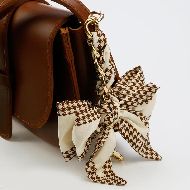 Handbag extender chain brown silk bowknot purse chain strap extender replacement Women bag scarf decoration for purse, handbags, bag, Cross bag