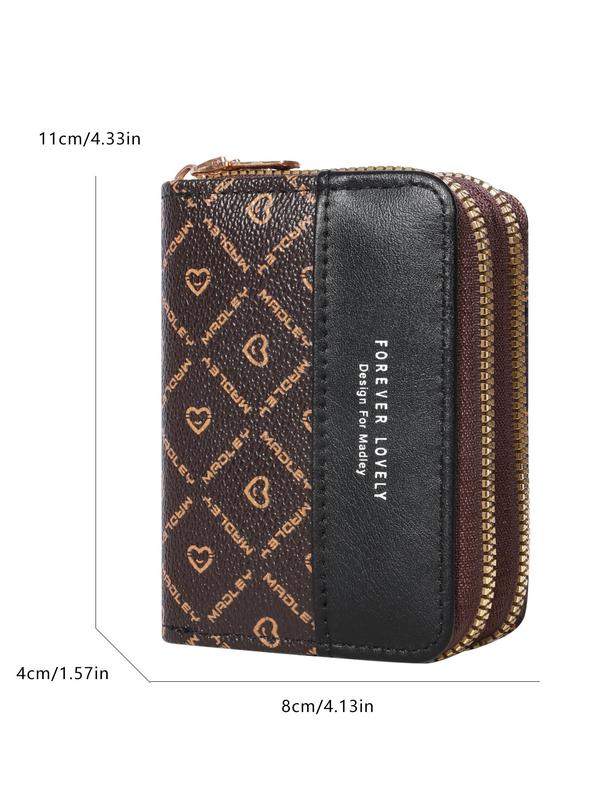 Women's Business Style Colorblock Letter Pattern Zipper Short Wallet, Casual Trendy Versatile Card Holder, Fashionable Wallet for Daily Use