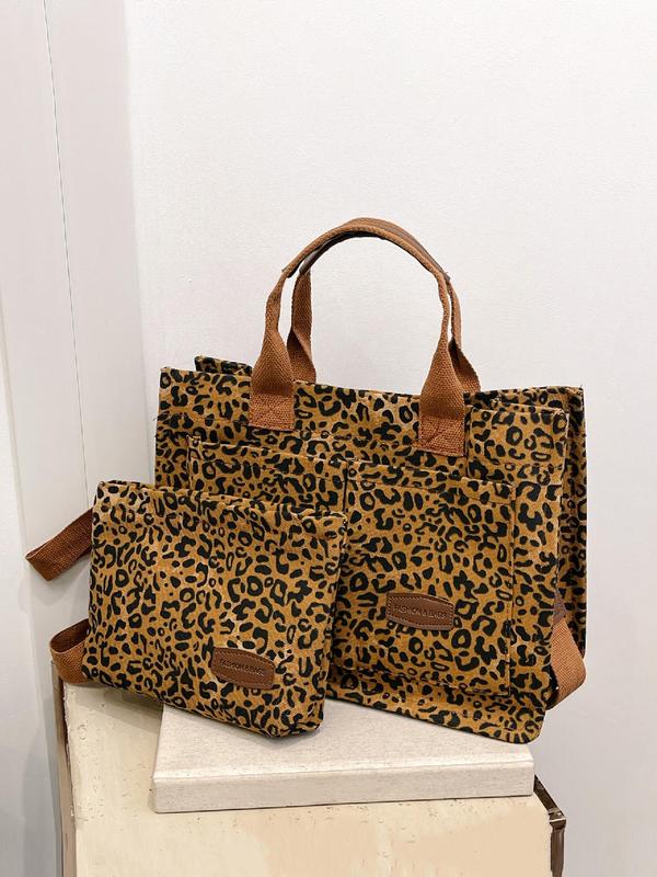 Fashion Leopard Pattern Tote Bag & Zipper Wallet, Casual Versatile Shoulder Bag & Handbag, Trendy All-match Bag Set for Women