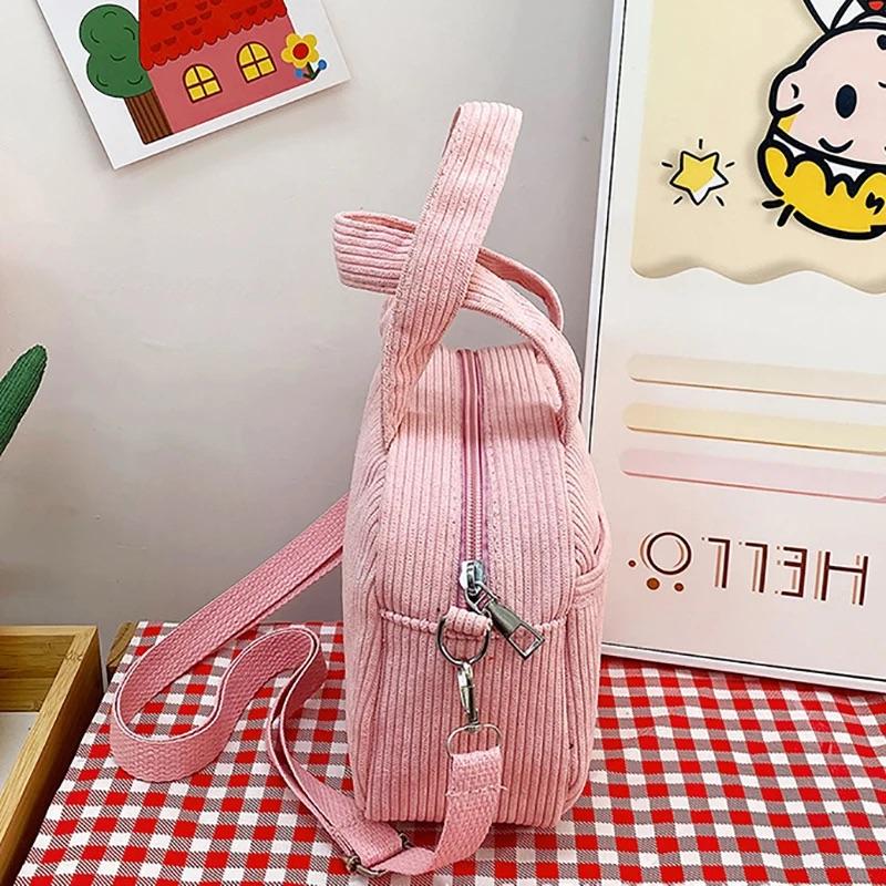 Corduroy Cute Cartoon Shoulder Bag – Embroidered Handbag with Canvas Detailing