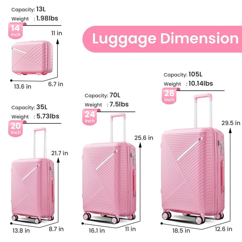 Luggage 4 Piece Sets(14 20 24 28),Expandable Lightweight Suitcase with4 Double 360 Degrees Mute SpinnerWheels PP Materials Durable TSA LockTravel Luggage for Men Women kian  suitcase