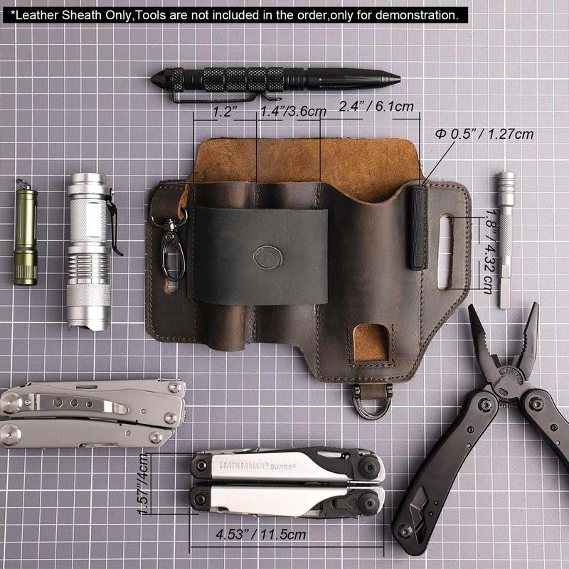 Leather Multitool Sheath,EDC Belt Organizer for Work and Daily Use,Leatherman Sheath,EDC Pocket Organizer for Flashlight and Multitool,Gifts for Men,Leather Sheath for Multitool