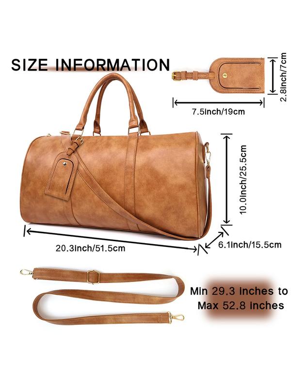 Vintage Pu Leather Travel Bag, Casual Zipper Duffel Bag with Removable Strap, Spacious Interior Bag for Travel, Business, and Daily Use