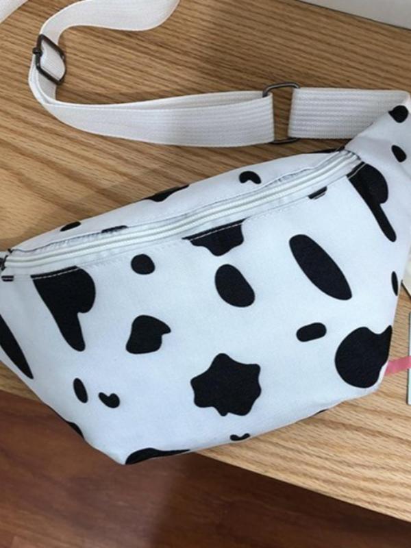 Women's Casual Chic Cow Pattern Zip Fanny Bag