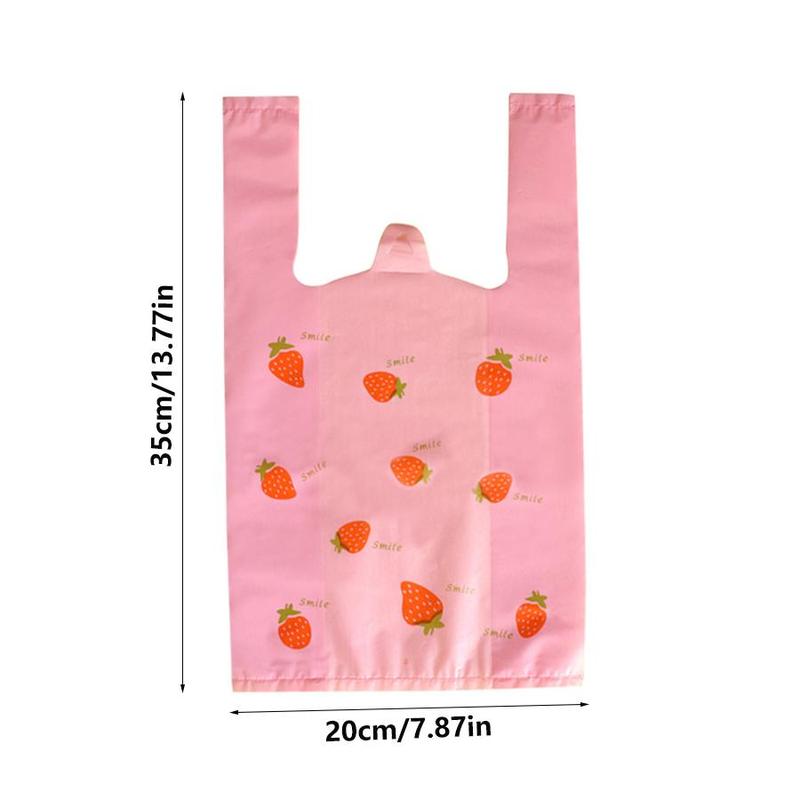 Cartoon Strawberry Pattern Plastic Bag (50 Counts), Plastic Shopping Bag, Gift Wrapping Bag for Wedding, Birthday, Festival, Party, Daily Use