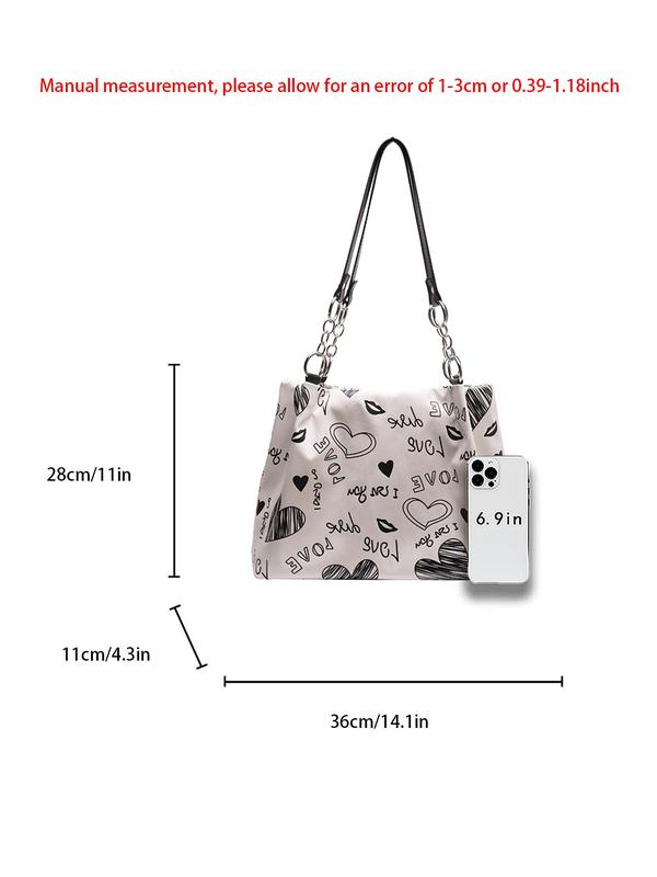 Women's Fashionable Cartoon Heart Pattern Tote Bag, Casual Large Capacity Shoulder Bag for Daily Used, Trendy All-match Bag for Commuters and Students