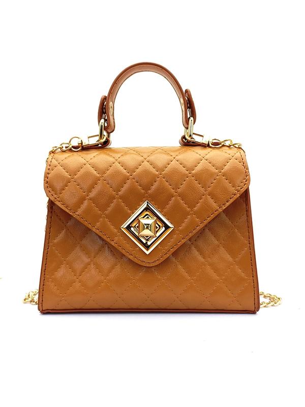 Women's Elegant Quilted Minimalist Handbag, Fashionable Solid Color Chain Strap Crossbody Bag for Daily Life, Casual Trendy Versatile Commuting Bag