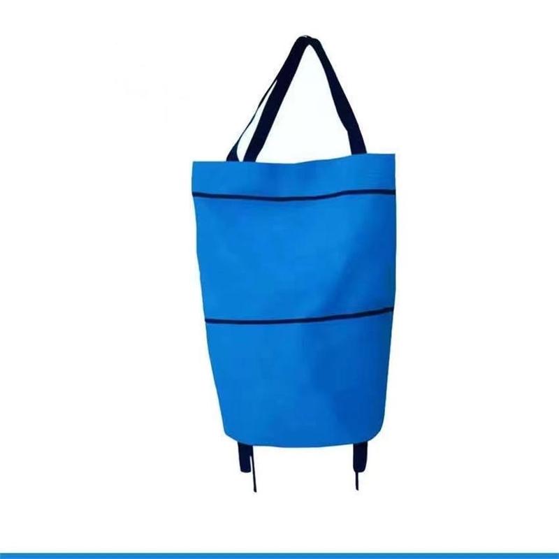 2 in 1 Foldable Shopping Bag with Wheel, Portable Storage Bag with Handle, Multifunctional Storage Bag for Home Outdoor Picnic Travel