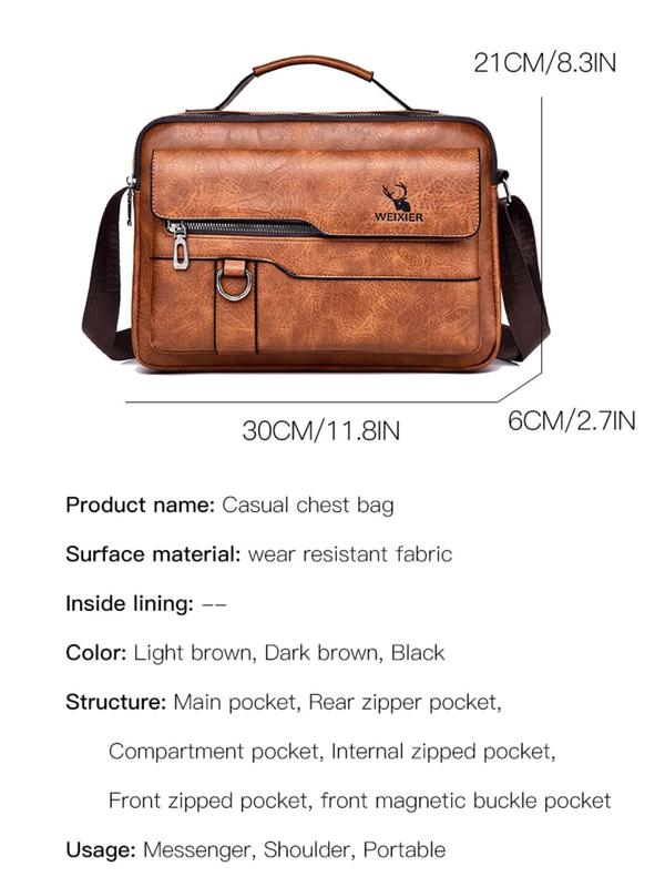 Men's Casual Plain Zipper Crossbody Bag with Adjustable Strap, Fashion Letter & Animal Embossed Pu Leather Shoulder Bag for Daily Used, Casual Trendy Versatile High-quality Daily Commuting Bag