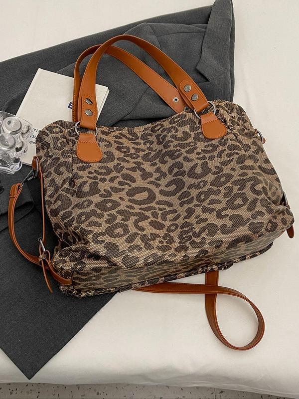 Fashion Leopard Print Tote Bag, Versatile Shoulder Bag, New Style Commuting Large Capacity Simple Casual Handbag, Suitable for Dating, Shopping, Going Out, Commuting, Class, Giving Gifts