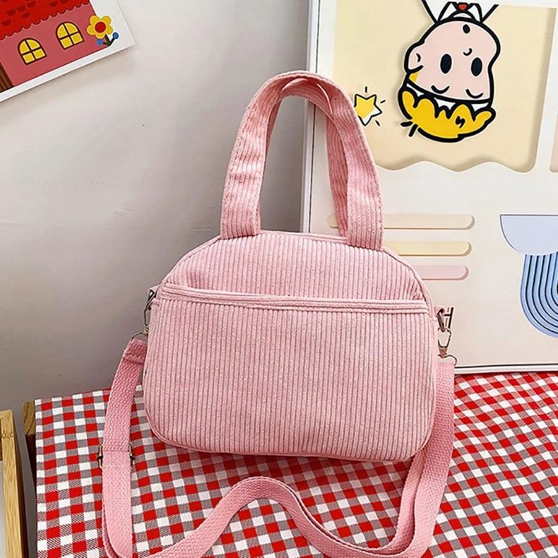 Corduroy Cute Cartoon Shoulder Bag – Embroidered Handbag with Canvas Detailing