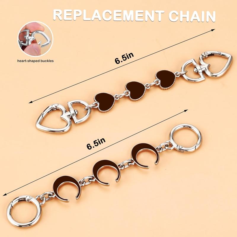 2 count Purse Extender Chain  Bag Extender Chain Heart Moon Purse Strap Extender Brown Purse Strap Replacement Crossbody Purse Accessories for Women Bag Charms for Handbags Tote Bags Purse Making