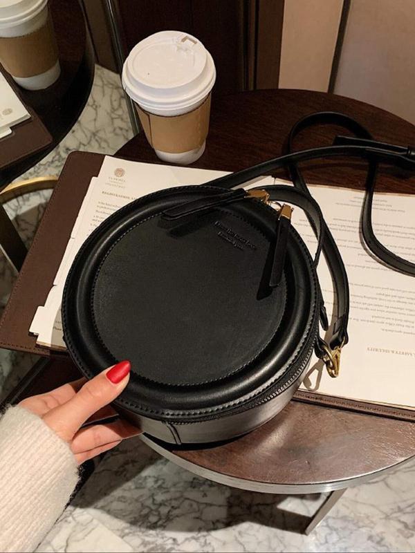 Women's Fashionable Round Shaped Handbag, Vintage Zipper Shoulder Bag for Daily Used, Casual Trendy Versatile High-quality Daily Commuting Bag