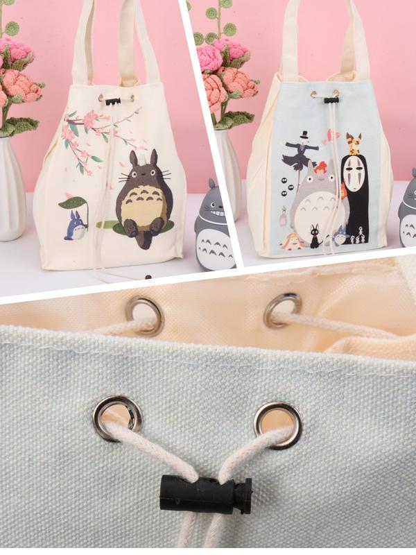 Totoro Faceless Man Drawstring Lunch Bag for Back to School Gift Canvas Bag, Work Lunch Tote, Japanese Handmade Lunch Bag, Winter Bag, Christmas Gift