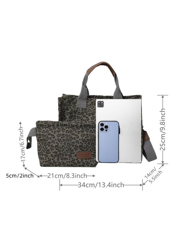 Fashion Leopard Pattern Tote Bag & Zipper Wallet, Casual Versatile Shoulder Bag & Handbag, Trendy All-match Bag Set for Women