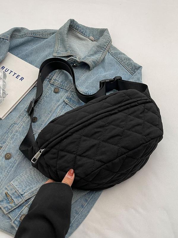 Women's Solid Color Quilted Fanny Pack, Fashionable Casual Versatile Zipper Chest Bag for Daily Used, Trendy All-match Sling Bag