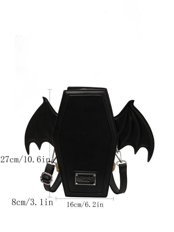 Women's Fashionable Punky Style Plain Bat Wing Decor Letter Label Funny Backpack, Novelty Matching Backpack for Women with Adjustable Strap for Daily Used, Fall Outfits, Fall Freshness