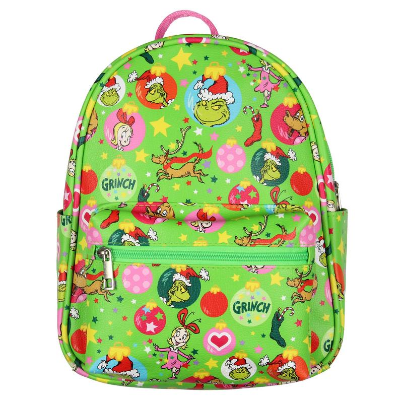 Grinch Mini Backpack Dr Seuss's GRINCH Who Stole Christmas Holiday Ornament AOP Mini Backpack Purse w Adjustable Straps