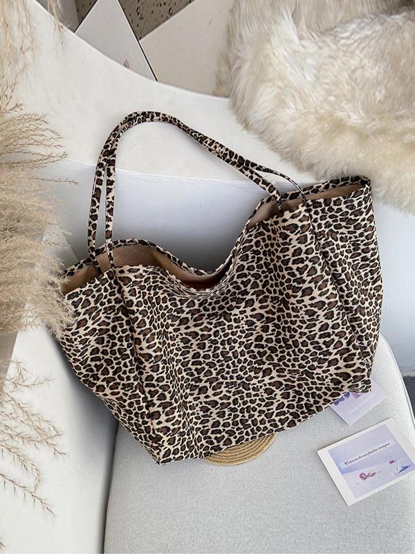 Women's Casual Leopard Print Tote Bag, Lightweight Large Capacity Foldable Shoulder Bag, Casual Versatile Commuting Bag for Women & Girls, Fall Outfit、Fall Freshness