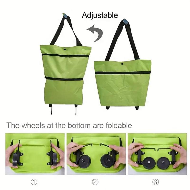 2 in 1 Foldable Shopping Bag with Wheel, Portable Storage Bag with Handle, Multifunctional Storage Bag for Home Outdoor Picnic Travel