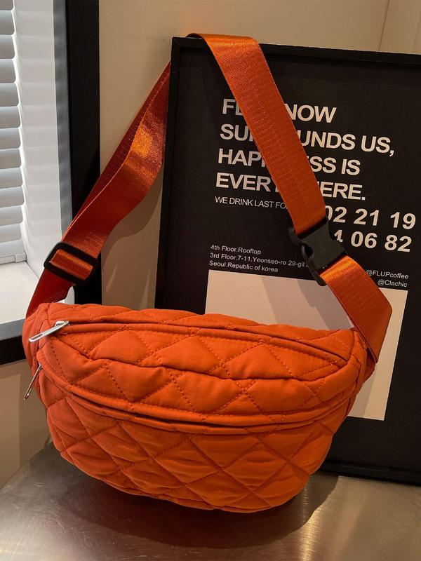 Women's Solid Color Quilted Fanny Pack, Fashionable Casual Versatile Zipper Chest Bag for Daily Used, Trendy All-match Sling Bag