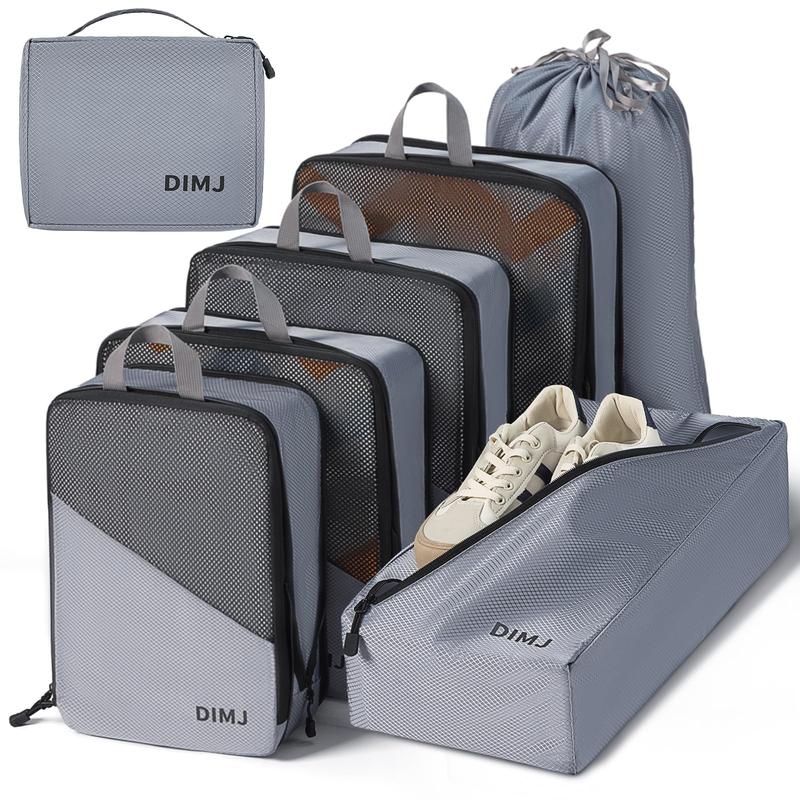 DIMJ 7 Sets Compression Packing Cubes for Travel Packing Cubes Lightweight Packing Cubes for Suitcase Travel Cubes for Packing Compression With Shoes Bag Laundry Bag Underwear Bag hanging toiletrybag travel organizer Travel Luggage