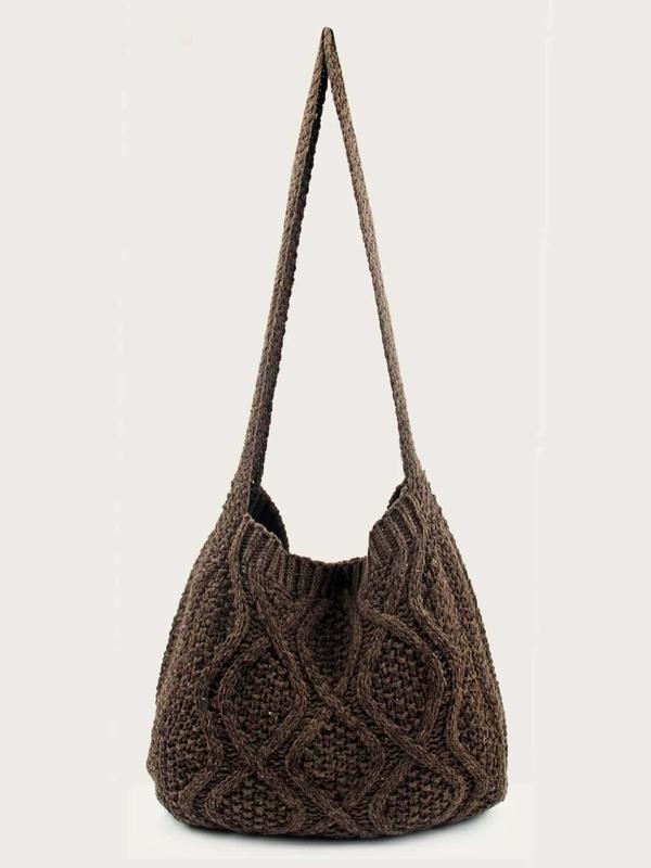 Women's Summer Minimalist Solid Color Crochet Shoulder Bag As Gift, Simple Design Plain Designer Crossbody Bag, Casual Fashionable Knitting Bag, Leisure Style Large Capacity Tote Bag for Women for Fall 2024, Purse