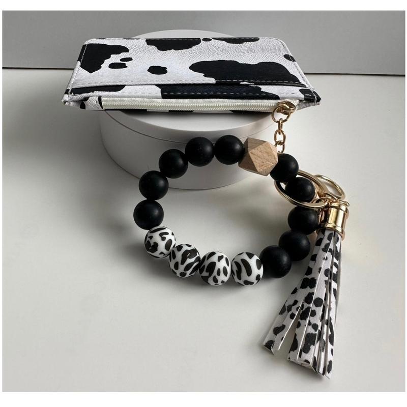 Cow Print Slim Wallet & Wristlet with Zipper