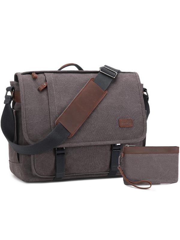 Men's Letters Patched Canvas Messenger Bag Set, Business Waterproof Zipper Crossbody Bag & Wallet Set, Trendy Versatile Bag Set for Work & Daily Use