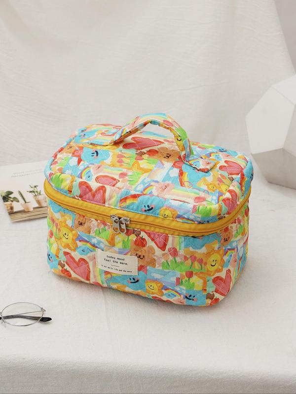 Fashion Summer All Over Print Zipper Makeup Bag for Gift, Cute Makeup Bags, Large Capacity Travel Cosmetic Bag, Portable Toiletry Bag for Women & Girls