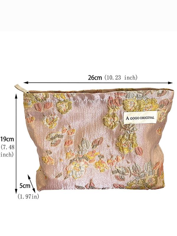 Fashion Letter Patched Design Floral Pattern Makeup Bag, Casual Large Capacity Cosmetic Storage Bag For Women & Girls, Portable Toiletry Bag For Travel & Daily Used