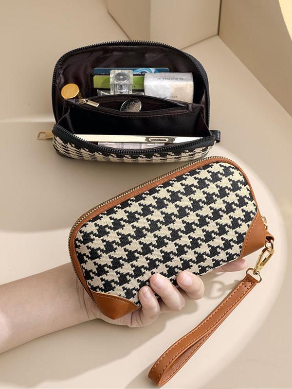 Women's Fashionable Plaid Pattern Zipper Wristlet Wallet, Casual Versatile Coin Purse with Comfortable Wide Wristband, Portable Daily Storage Bag for Travel, Credit Card, Key