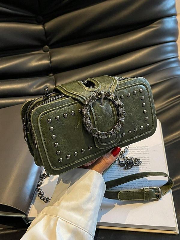 Women's Fashion Rivet Decorated Crossbody Bag for Summer, Vintage Bag for Party, Luxury Bags Crossbody Trendy Shoulder Bag for Women Casual Daily Commuting Bag, Luxury Designer Bag, Everyday Bags for Fall Outfits & Fall Freshness