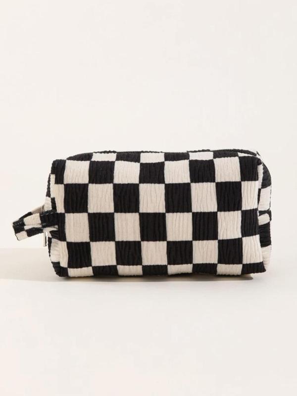 Plaid Pattern Makeup Bag, Casual Zipper Makeup Organizer Pouch, Versatile Cosmetic Storage Bag for Women & Girls for Travel & Daily Life