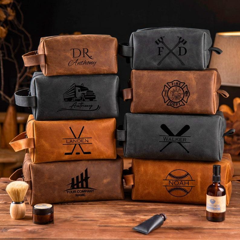 Fathers Day Gift for Dad, Men's Leather Toiletry Bag, Personalized Dopp Kit, Groomsman Gift, Mens Shave Bag, Anniversary Gift for Him, Birthday Gift for Him, Fall Gift, Christmas Gift