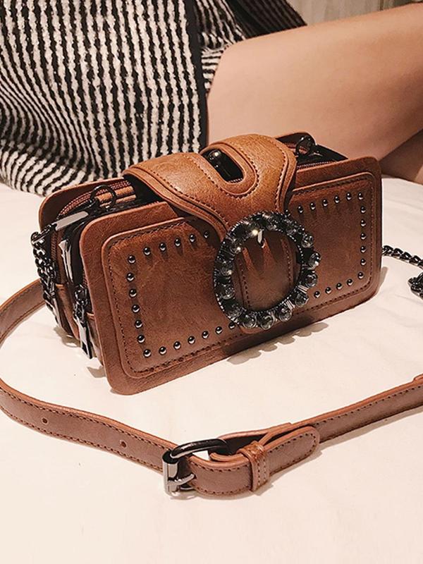 Women's Fashion Rivet Decorated Crossbody Bag for Summer, Vintage Bag for Party, Luxury Bags Crossbody Trendy Shoulder Bag for Women Casual Daily Commuting Bag, Luxury Designer Bag, Everyday Bags for Fall Outfits & Fall Freshness