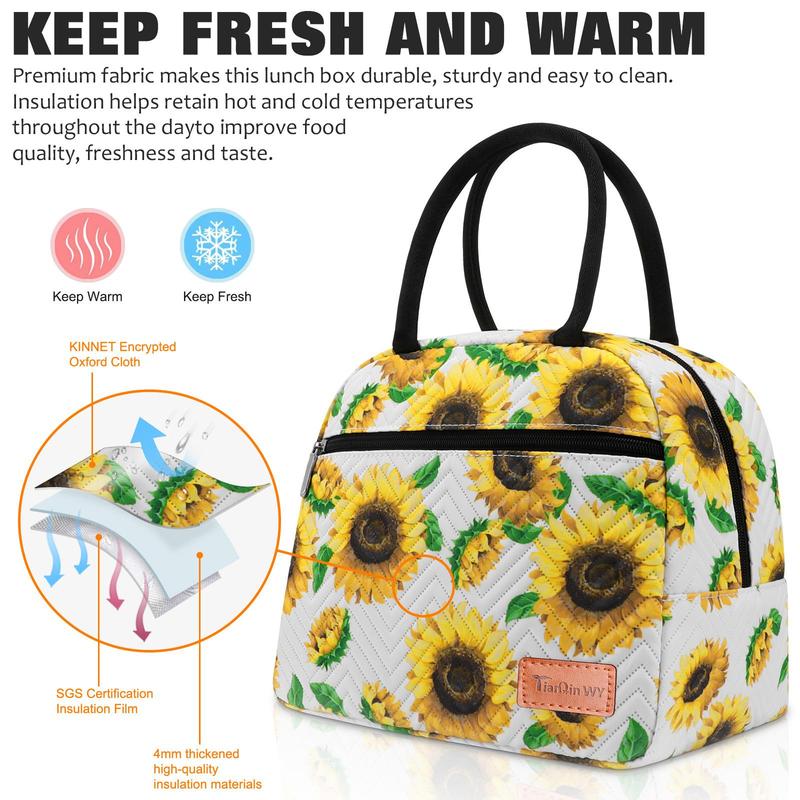 Flower Pattern Bento Bag, 1 Count Portable Multifunctional Insulated Lunch Bag with Handle, Lunch Box Storage Bag for School Office Outdoor Camping Picnic