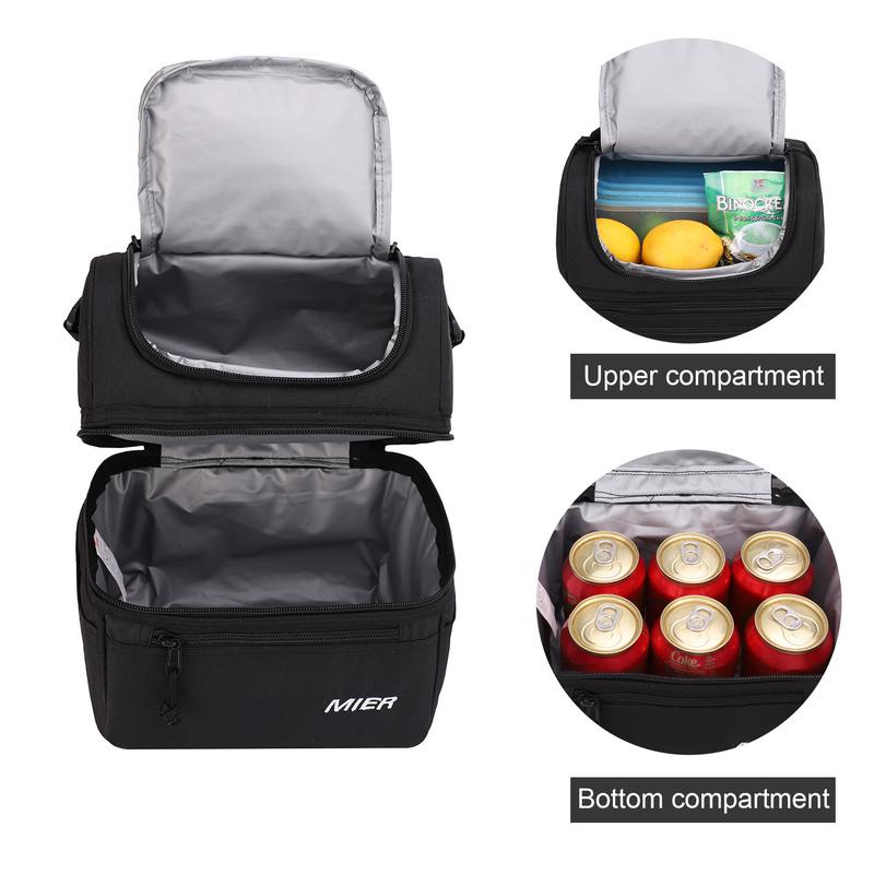 MIER Adult Insulated Large Lunch Bag, Dual Compartment Lunch Box, Leakproof Cooler Bag For Work,Outing,Picnics,Beach,Camping And Traveling