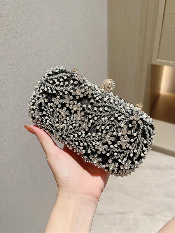 Women's Elegant Flower Decor Rhinestone Decor Evening Bag, Fashion Elegant Versatile Clutch Purse, Gorgeous Shoulder Bag With Chain Strap