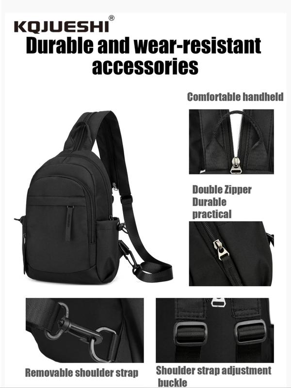 Men's Casual Solid Color Zipper Chest Bag,  Large Capacity Multi-pocket Multi-compartment Anti-scratch Waterproof Nylon Bag, Fashionable Sling Bag for Daily Used