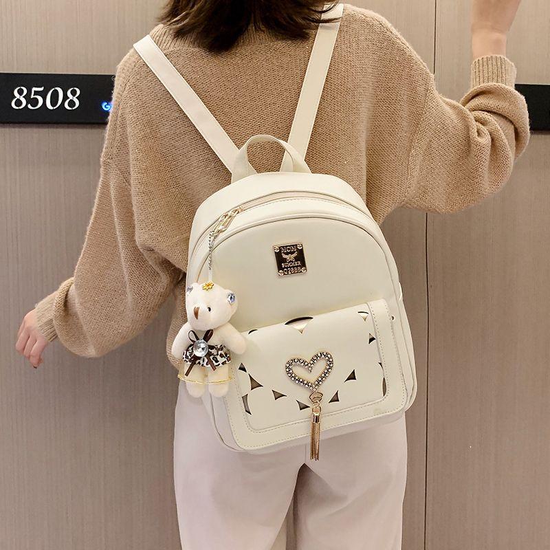 Backpack Women's Trendy New Fresh Tassel Rivets All-Matching Casual Student Schoolbag Backpack Bag