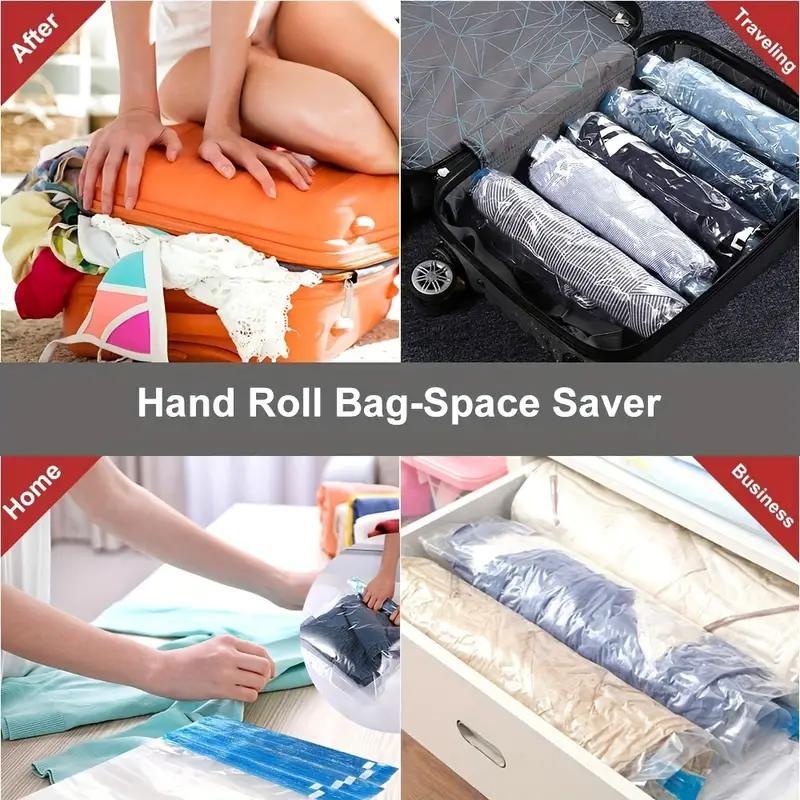 Transparent Travel Compression Bag for Clothes, 10pcs set Portable Durable Dustproof Space-saving Clothes Storage Bag, No Vacuum or Pump Needed, Clothes Organizers for Home Outdoor Travel Business