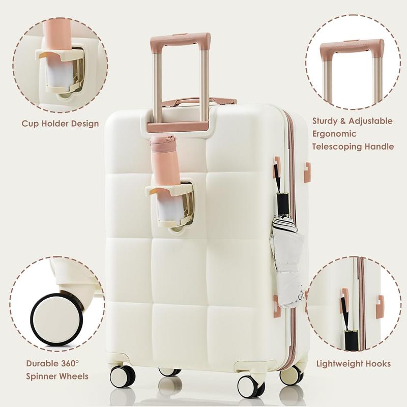 Lusabagyo Fashionable luggage 3 Pcs ABS Hardside Luggage Set Spinner Wheel Suitcase TSA Lock, Brown Ivory, 20 24 28 Inch